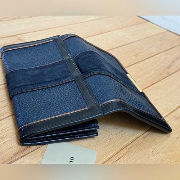 Burberry Prosum  bronze Metallic Navy Suade Leather Luxury Wallet Rare Vintage - Picture 11 of 16